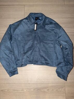 Boohoo Blue Cropped Suede-Look Jacket
